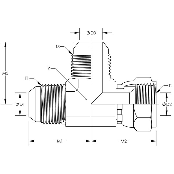 Male JIC To Female JIC Swivel To Male JIC Run Tee